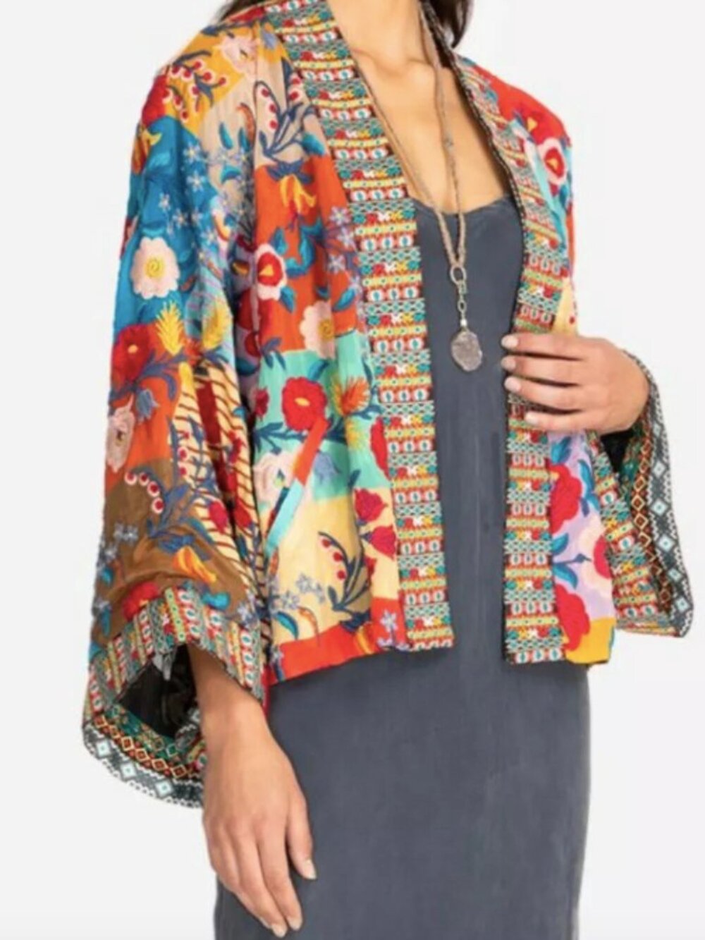Johnny Was Embroidered Reversible Floral Kiki Kimono XXL